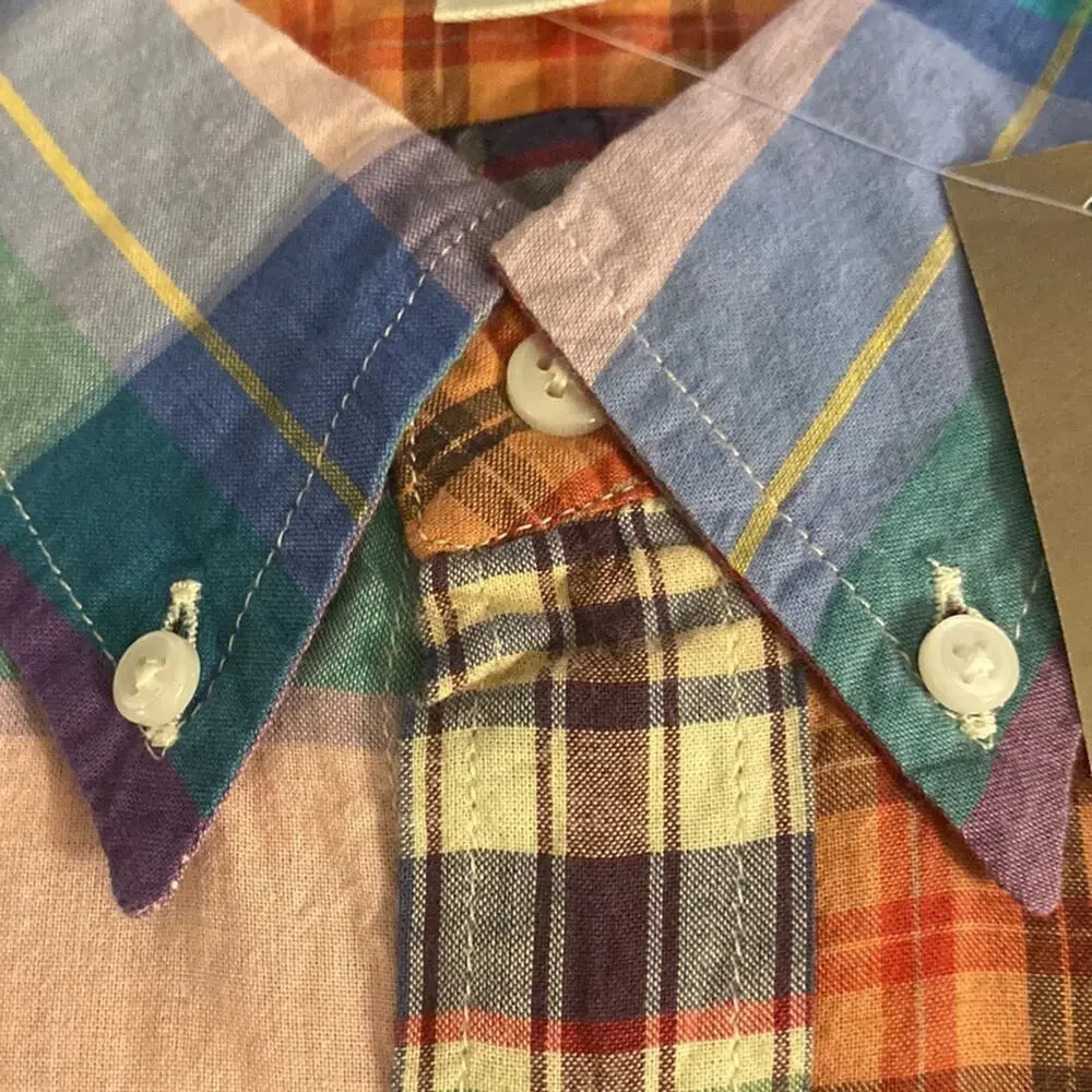 J. Crew mixed plaid Relaxed short sleeve Indian madras shirt